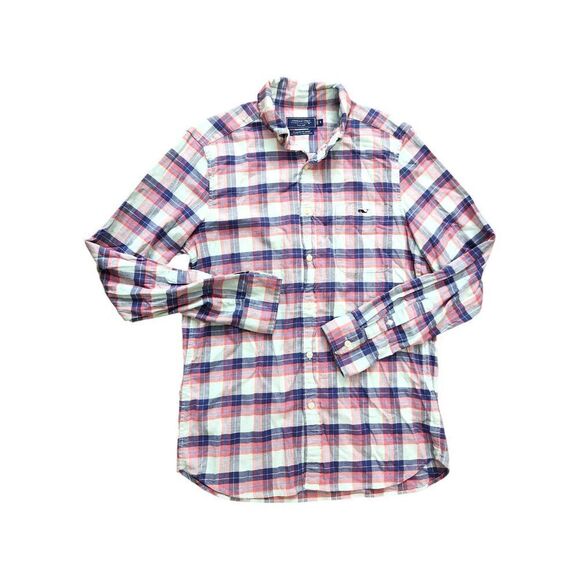 Vineyard vines Linen blend Classic fit button up shirt plaid mens SMALL - Picture 3 of 8